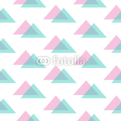 Cute modern pink and mint green triangle seamless pattern background.