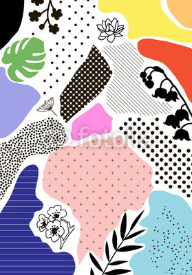 Creative geometric background with floral elements and different textures. Vector