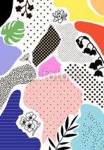 Fototapety Creative geometric background with floral elements and different textures. Vector