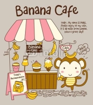Naklejki Vector Cute Monkey and Banana Cafe