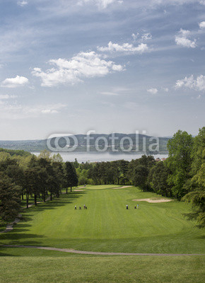 Downhill hole with a beautiful view above the golf course
