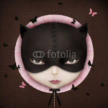 Naklejki Conceptual illustration of the girl's face Cat