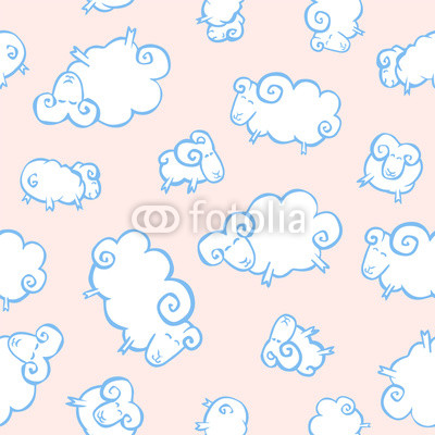 Seamless baby pattern - white sheeps like clouds on a pink backg