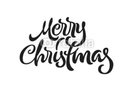 Naklejki Merry Christmas calligraphic hand drawn lettering, beautiful isolated element