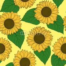 Naklejki beautiful seamless background with sunflowers.