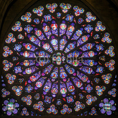 Rose stained glass window in the cathedral of Notre Dame, Paris
