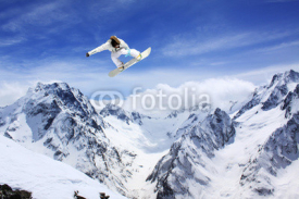 Fototapety flying snowboarder on mountains