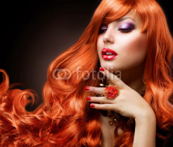 Fototapety Wavy Red Hair. Fashion Girl Portrait