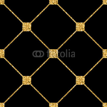 Obrazy i plakaty Rhombus seamless pattern. Gold glitter and black template. Abstract geometric texture. Golden ornament. Retro, Vintage decoration. Design template wallpaper, wrapping, fabric etc. Vector Illustration.