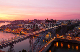 Fototapety Portugal, Porto, Luis I Bridge on a sunset,  top view
