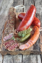 Naklejki Assortment of smoked sausage