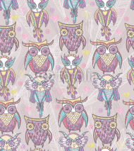 Cute owl seamless pattern