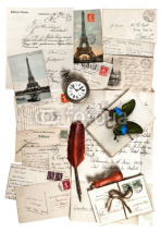 Fototapety old letters, accessories and postcards. travel concept