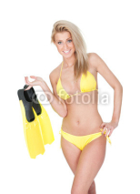 Naklejki Beautiful young woman in bikini with snorkel