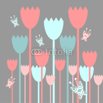 Fototapety Pretty greeting card with flowers and butterflies