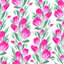 Naklejki Seamless pattern with spring tulips for fabric.
