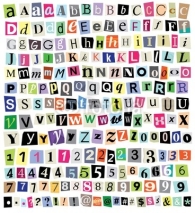 Obrazy i plakaty Vector Ransom Note- Cut Paper Letters, Numbers, Symbols