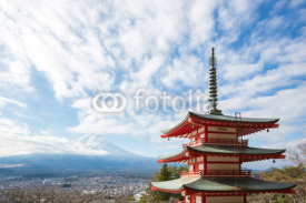 Naklejki Red pagoda with Mountain Fuji Japan