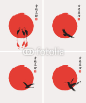 Fototapety four pictures in the Japanese style with different birds