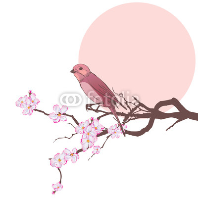 bird and branch of cherry tree