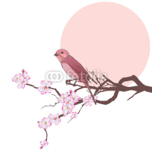Naklejki bird and branch of cherry tree