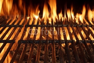 Empty Barbecue Grill Close-up With Bright Flames