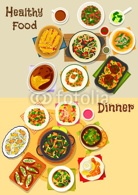 Dinner menu icon set for food theme design