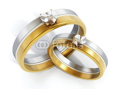 Wedding rings attached together. 3D illustration