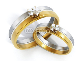 Naklejki Wedding rings attached together. 3D illustration