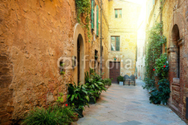 Obrazy i plakaty Old Mediterranean town - narrow street with flowers