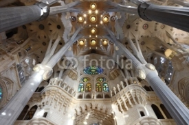 Naklejki Architecture detail of ceiling and pillars in La Sagrada Familia