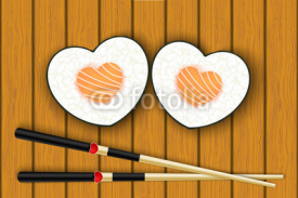 Heart-shaped sushi and chopsticks