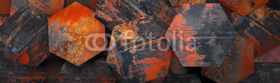 Rusty Metal Hexagon Tiles Background (Website Head) - 3D Rendering