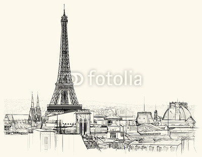 Eiffel tower over roofs of Paris