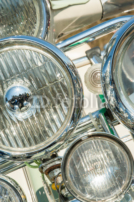multiple headlight assembly on a retro motorcycle scooter
