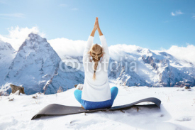 Fototapety Yoga on mountain in winter