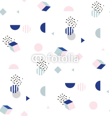 Seamless pattern with geometric elements. Memphis pattern with squares and triangles. Illustration for background or invitation