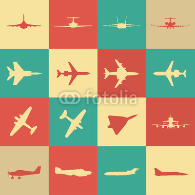 Big collection of different airplane icons.
