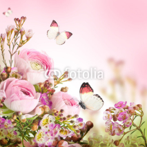 Fototapety Gentle bouquet from pink roses and butterfly