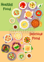 Comfort food icon set for dinner menu design