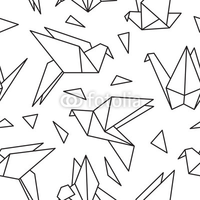 Seamless pattern with origami birds. Can be used for desktop wallpaper or frame for a wall hanging or poster,for pattern fills, surface textures, web page backgrounds, textile and more.