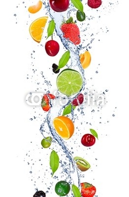 Fresh fruits falling in water splash