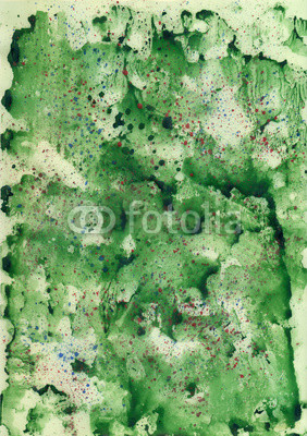 Watercolor green background with red spray.