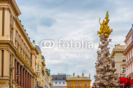 Memorial Plague column, Pestsaule on Graben street in Vienna. The Graben is one of the most famous streets in Vienna first district, the city centre. Beautiful travel picture on Vienna.