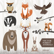 Fototapety Set of forest animals. Vector image