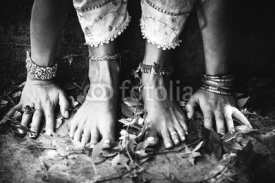 Naklejki closeup of woman hands and feet practice yoga