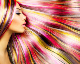 Obrazy i plakaty Beauty Fashion Model Girl with Colorful Dyed Hair
