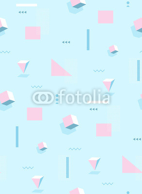Retro Memphis 80s or 90s style fashion abstract background seamless pattern. Golden triangles, circles, lines. Good for design textile fabric, wrapping paper and wallpaper on the site.