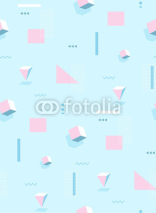 Fototapety Retro Memphis 80s or 90s style fashion abstract background seamless pattern. Golden triangles, circles, lines. Good for design textile fabric, wrapping paper and wallpaper on the site.