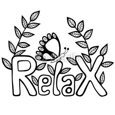 Black line Relax inscription with butterfly and leaves